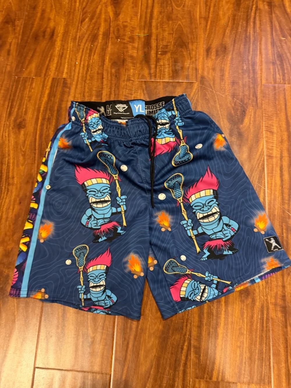 Navy Blue Tiki Lax Print Lacrosse Shorts Youth Large